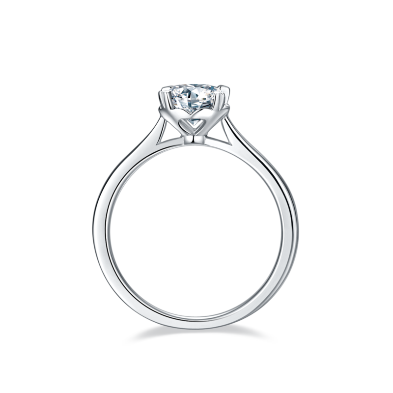 直臂爱心杯四爪S925银镀白金MoissaniteWomen's Ring1ctD级